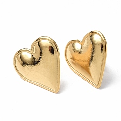 Chapado en Oro Real 18K Chapado en iones (ip) 304 aretes de corazón de acero inoxidable para mujer, real 18 k chapado en oro, 21x20 mm, pin: 0.7 mm