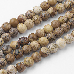 Jaspe Image Image naturelle brins de perles de jaspe, ronde, 6~6.5mm, Trou: 1mm, Environ 60 pcs/chapelet, 14.9 pouce (38 cm)
