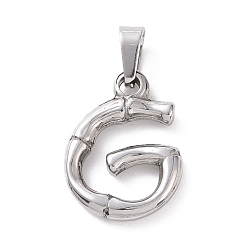 Letter G 304 Stainless Steel Pendants, Bamboo Style, Stainless Steel Color, Letter.G, 19x14x3.5mm, Hole: 3x7mm