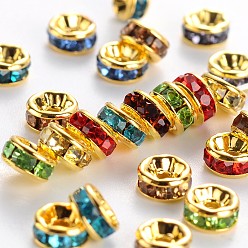 Mixed Color Brass Rhinestone Spacer Beads, Grade AAA, Straight Flange, Nickel Free, Golden Metal Color, Rondelle, Mixed Color, 5x2.5mm, Hole: 1mm