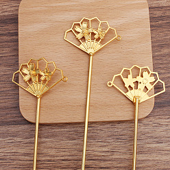 Golden Iron Hair Stick Findings, with Alloy Findings, Fan, Golden, 145x43x16mm