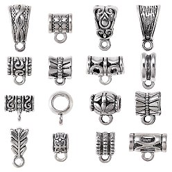 Antique Silver 160Pcs 16 Style Tibetan Style Alloy Tube Bails, Loop Bails, Bail Beads, Flat Round & Column & Tube & Barrel & Rondelle, Antique Silver, 10pcs/style
