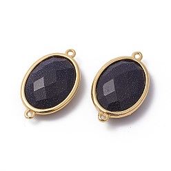 Blue Goldstone Golden Tone Brass Synthetic Blue Goldstone Links connectors, Faceted, Oval, 26x15x6mm, Hole: 1~2mm
