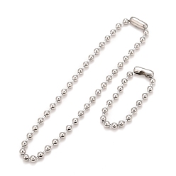 Couleur Acier Inoxydable 304 ensemble collier et bracelet chaîne boule en acier inoxydable, ensemble de bijoux avec fermoir à chaîne boule pour femme, couleur inox, 8-7/8 pouce (22.4~52.3 cm), perles: 8 mm