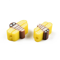 Yellow Handmade Polymer Clay Beads, Dragonfly, Yellow, 5~8.5x9~11.5x4.5~5mm, Hole: 1.2~1.6mm