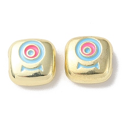 Golden Eco-Friendly Alloy Enamel Beads, Square with Eye, Golden, 10x10x4mm, Hole: 1.8mm