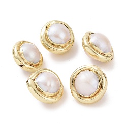 Golden Natural Baroque Pearl Keshi Pearl Beads, Cultured Freshwater Pearl, Edge Golden Plated, Nuggets, Golden, 15.5~26x12~16x10~12mm, Hole: 0.7mm