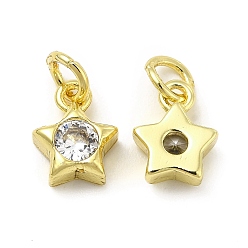 Oro Latón encantos de circonio cúbico, con anillo de salto, encanto de la estrella, dorado, 9.4x7.5x3.3 mm, agujero: 2.5 mm
