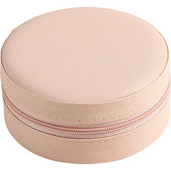 Pink Flat Round Imitation Leather Jewelry Storage Zipper Box, Portable Travel Jewelry Storage Accessories Case, Pink, 11x5cm