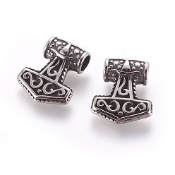 Antique Silver 304 Stainless Steel Pendants, Thor's Hammer, Antique Silver, 20x17x6mm, Hole: 4mm