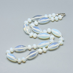 Opalite Colliers de perles d'opalite, avec mousquetons en alliage, 18.1 pouces ~ 18.5 pouces (46~47 cm), ovale: 20x10 mm