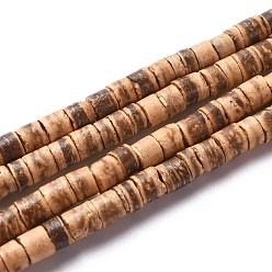 Brun Perles de coco brins, plat rond, brun, 5x2.5~5mm, Trou: 1mm, Environ 160 pcs/chapelet, 23.82'' (60.5 cm)