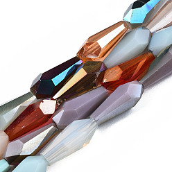 Colorful Electroplate Transparent Glass Beads Strands, AB Color Plated, Faceted, Cone, Colorful, 14~15x6x5mm, Hole: 1mm, about 48pcs/strand, 27.17 inch(69cm)