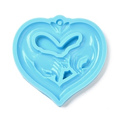 Cielo Azul Oscuro Corazón con promesa de meñique, moldes de silicona para colgante diy del día de San Valentín, moldes de resina, para la fabricación de joyas de resina uv y resina epoxi, cielo azul profundo, 63x65.5x7 mm, agujero: 2.8 mm