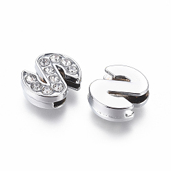 Letter S Alloy Initial Slide Charms with Grade A Rhinestones, Lead Free & Nickel Free, Platinum, Letter.S, 12~13x8~13x4~5mm, Hole: 8x2mm