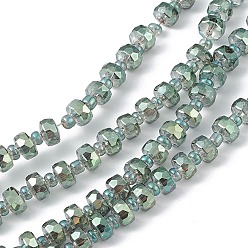 Medium Sea Green Transparent Electroplate Glass Beads Strands, Faceted, Rondelle, Full Rainbow Plated, Medium Sea Green, 5.5x3.5~4mm, Hole: 1mm, about 100pcs/strand, 21.65~22.05 inch(55~56cm)