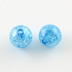 Deep Sky Blue Transparent Crackle Acrylic Beads, AB Color, Round, Deep Sky Blue, 8mm, Hole: 2.5mm, 1800pcs/500g