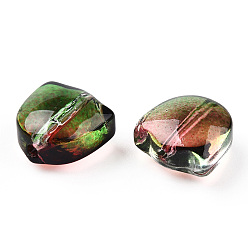 Vert Perles de verre transparentes peintes à la bombe deux tons, fleur de tulipe, verte, 9x9x5.5mm, Trou: 1mm