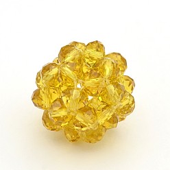 Золотистый Прозрачные стеклянные кристаллы круглые плетеные бусины, кассетные шарики, золотые, 27 мм, бусины : 8 мм