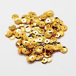 Gold Plastic Paillette Beads, Semi-cupped Sequins Beads, Center Hole, Gold, 6~7x0.5mm, Hole: 1mm