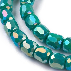 Vert Plaquer les perles de verre opaques, tonneau à facettes, verte, 10x10mm, Trou: 1mm