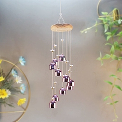 Medium Purple Alloy Bell Wind Chimes, with Wood Board, Hanging Ornaments, Medium Purple, 480mm