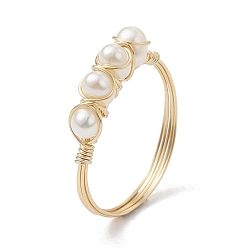 Light Gold Anneau ouvert de perles de culture d'eau douce naturelles enveloppées de fil de cuivre, bague manchette pour femme, or et de lumière, 1.5~4.5mm, diamètre intérieur: 19 mm