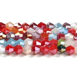 Colorful Opaque Solid Color Electroplate Glass Beads Strands, AB Color Plated, Faceted, Bicone, Colorful, 4x4mm, Hole: 0.8mm, about 87~98pcs/strand, 12.76~14.61 inch(32.4~37.1cm)