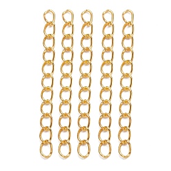 Golden Iron Ends with Twist Chains, Cadmium Free & Lead Free, Golden, 50x3.5mm, Links: 5.5x3.5x0.5mm