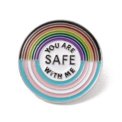 Round Word You Are Safe With Me Enamel Pin, Electrophoresis Black Plated Alloy Badge for Backpack Clohtes, Round Pattern, 34x1.6mm