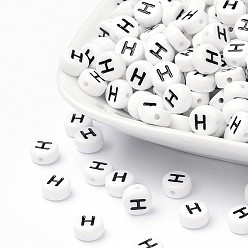 Letter H Perles acryliques, avec trou horizontal, lettre, plat rond, letter.h, 7x4mm, Trou: 1mm, environ3500 pcs / 500 g