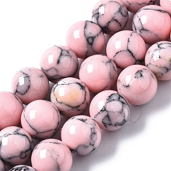 Pink Dyed Synthetic Turquoise Gemstone Bead Strands, Round, Pink, 8mm, Hole: 1mm, about 50pcs/strand, 15.7 inch