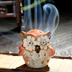 Marron Sablonneux Porte-bougie en céramique brûleur à mazout, Diffuseur d'arôme d'encens aux huiles essentielles, forme hibou, Sandy Brown, 7.4x7.5 cm