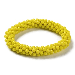 Yellow Crochet Glass Beads Braided Stretch Bracelet, Nepel Boho Style Bracelet, Yellow, Inner Diameter: 1-7/8 inch(4.9cm)