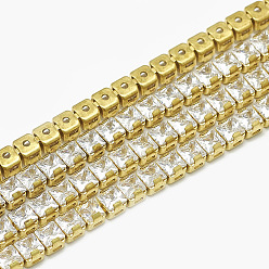 Raw(Unplated) Brass Square Cubic Zirconia Chains, Cubic Zirconia Cup Chain, Lead Free & Nickel Free, Unplated, 3mm, about 338pcs/m