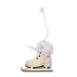 Shoes Decoraciones colgantes de madera sin terminar de navidad, decoraciones de la pared, con cuerdas de arpillera y bucles de hierro, zapatos de esquiar, 11.5 cm