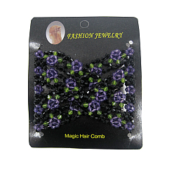 Medium Purple Iron Hair Bun Makers, Stretch Double Hair Combs, with Glass Beads, Medium Purple, 90x75mm