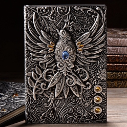Antique Silver 3D Embossed PU Leather Notebook, A5 Phoenix Pattern Journal, for School Office Supplies, Antique Silver, 215x145mm