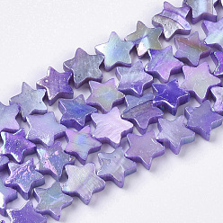 MediumOrchid Chapelets de perles en coquille eau douce , de couleur plaquée ab , teint, étoiles, support violet, 8~9x9x2~3mm, Trou: 0.8mm, Environ 55~59 pcs/chapelet, 15.89 pouce (40.36 cm)