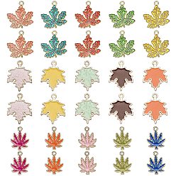 Mixed Color 30Pcs 15 Style Zinc Alloy Enamel Pendants, Light Gold, Maple Leaf, Mixed Color, 2pcs/style