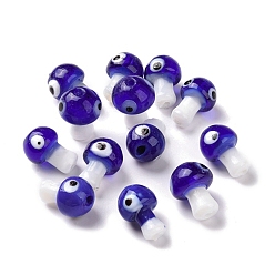 Slate Blue Handmade Evil Eye Lampwork Beads, Mushroom Shape, Slate Blue, 16.5~18x11.5~13x11.5~13mm, Hole: 1.6~2mm