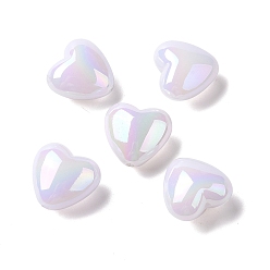Blanco Cuentas de plástico abs, color de ab chapado, corazón, blanco, 19x20x12 mm, agujero: 2 mm