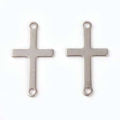 Color de Acero Inoxidable 201 conectores de eslabones de acero inoxidable, cruz de lado, color acero inoxidable, 23x12.5x0.6 mm, agujero: 1.6 mm
