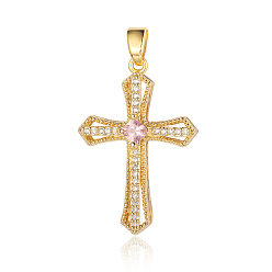 Real 18K Gold Plated 3Pcs Brass Micro Pave Cubic Zirconia Pendants, Cross Charms, Real 18K Gold Plated, 32x22x6.9mm