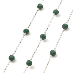 Vert Chaînes de perles rondes en verre, avec 304 accessoires en acier inoxydable, non soudée, avec bobine, verte, 3x3.5mm, environ 16.40 pieds (5 m)/rouleau