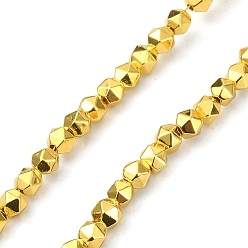 Golden Plated Synthetic Non-magnetic Hematite Beads Strands, Long-Lasting Plated, Real 24K Gold Plated, Faceted, Polygon, Golden Plated, 3.5~4x3.5~4x3.5~4mm, Hole: 0.9~1mm, about 100~102pcs/strand, 15.35~15.75 inch(39~40cm)