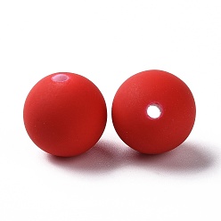 Red Spray Painted Acrylic Beads, Rubberized Style, Round, Red, 16x15.5mm, Hole: 2mm