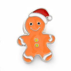 Orange Red Christmas Gingerbread Man Enamel Pin, Alloy Badge for Backpack Clothes, Gunmetal, Orange Red, 25.5x18x1.5mm