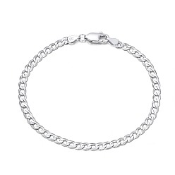Platinum Rhodium Plated 925 Sterling Silver Curb Chain Bracelets, with S925 Stamp, Platinum, 6-1/2 inch(16.5cm)