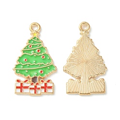 Christmas Tree Christmas Alloy Enamel Pendants, Golden, Christmas Tree, 28.5x16.5x1mm, Hole: 1.8mm